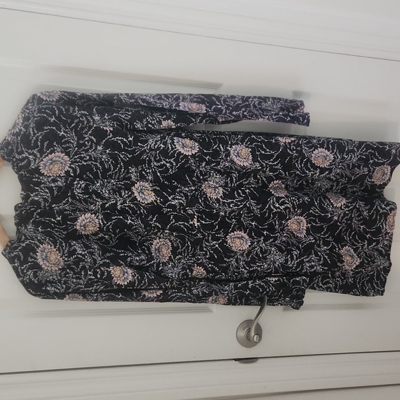 LOFT Black and Pink Floral Long Sleeve Trimmee Dress Small - Picture 7 of 7